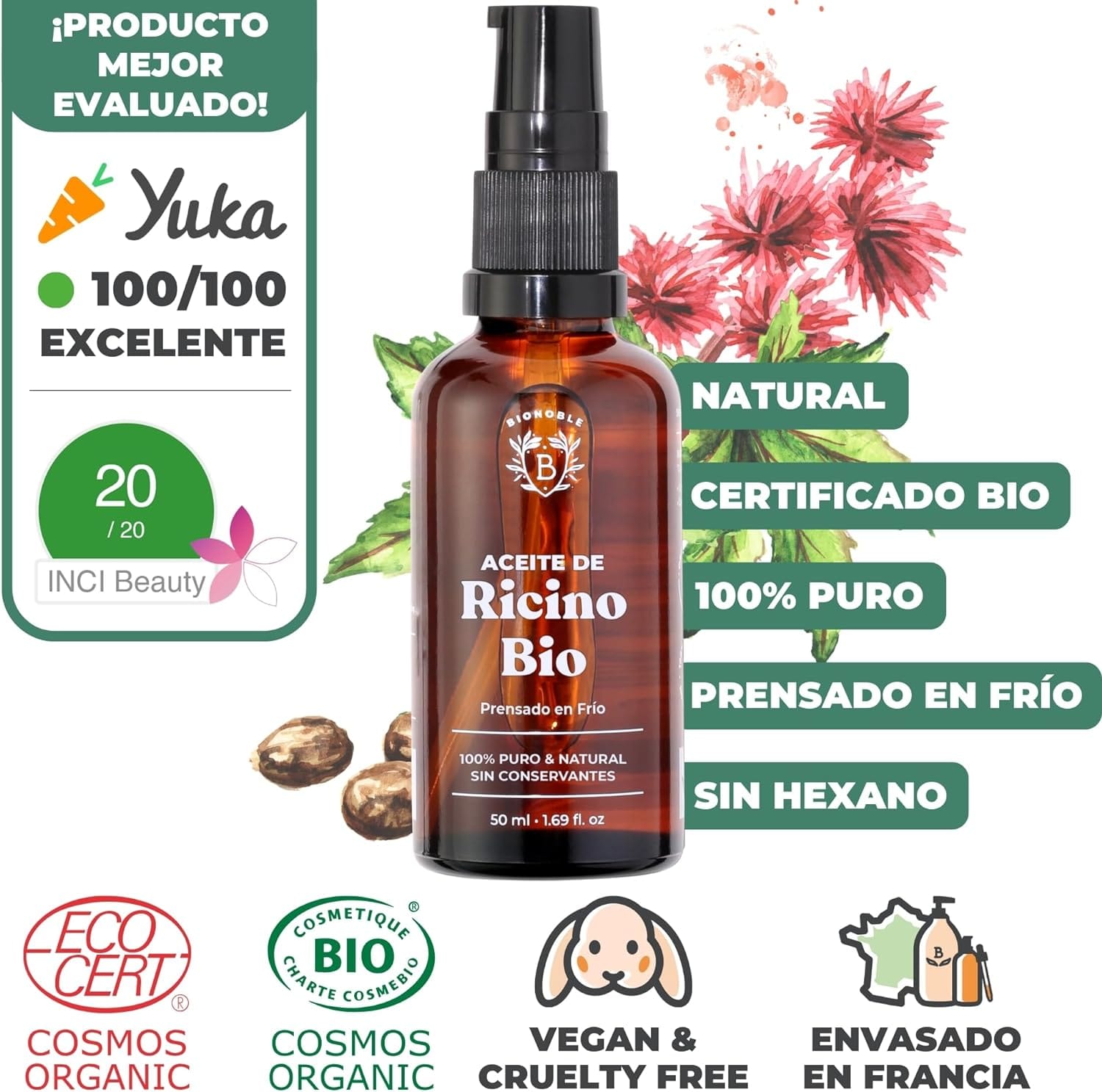 BIONOBLE Aceite ricino orgánico 50 ml - Imagen 2