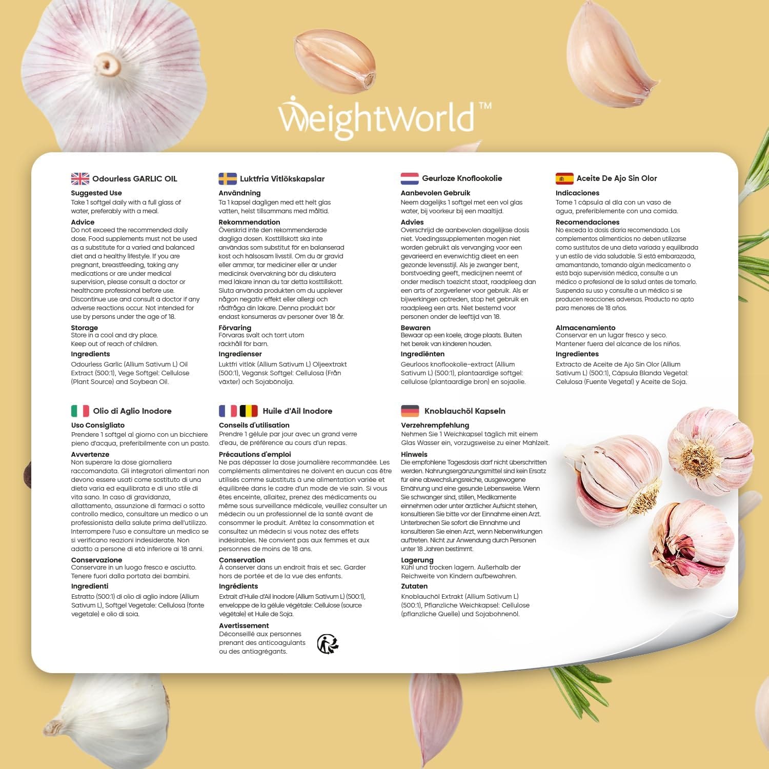 WEIGHTWORLD Aceite de ajo sin olor, 180 cápsulas - Imagen 4