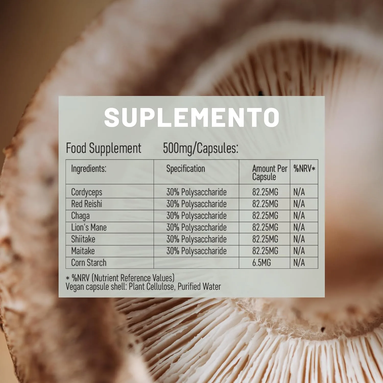 VEGAN VITALITY suplemento 6 hongos AHCC, 120 cápsulas - Imagen 3