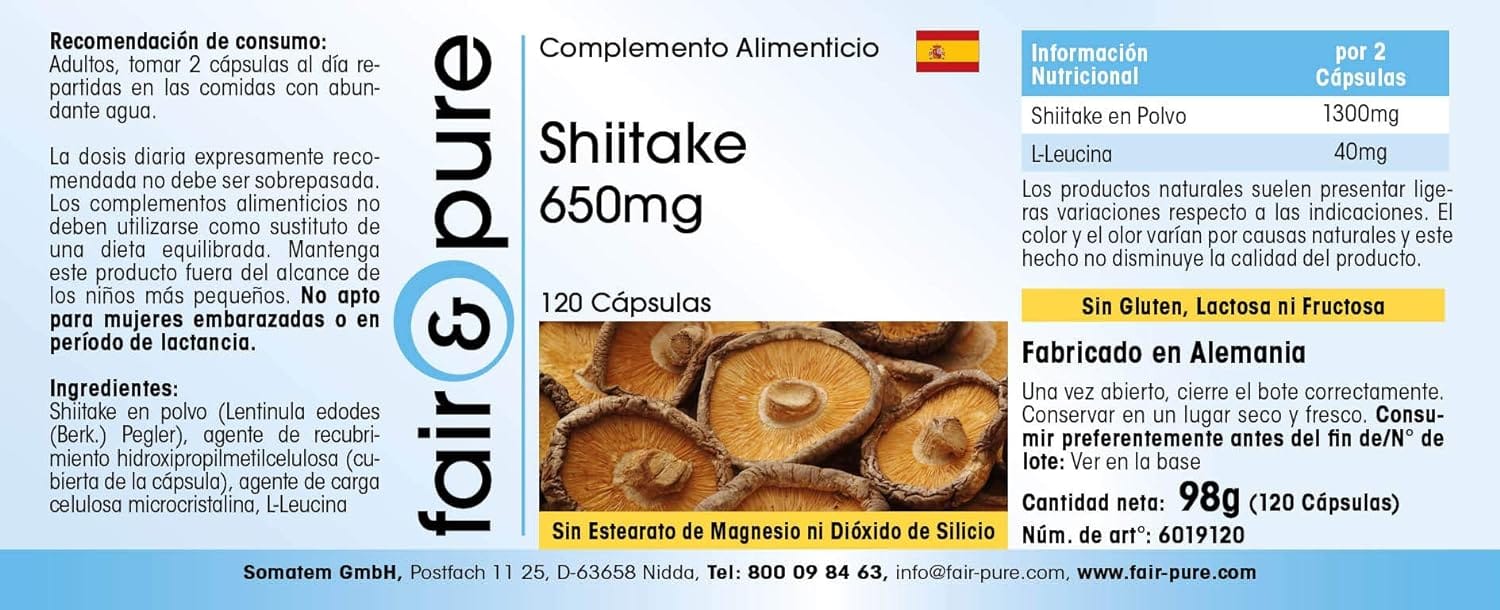 FAIR & PURE Shiitake 120 cápsulas - Imagen 3
