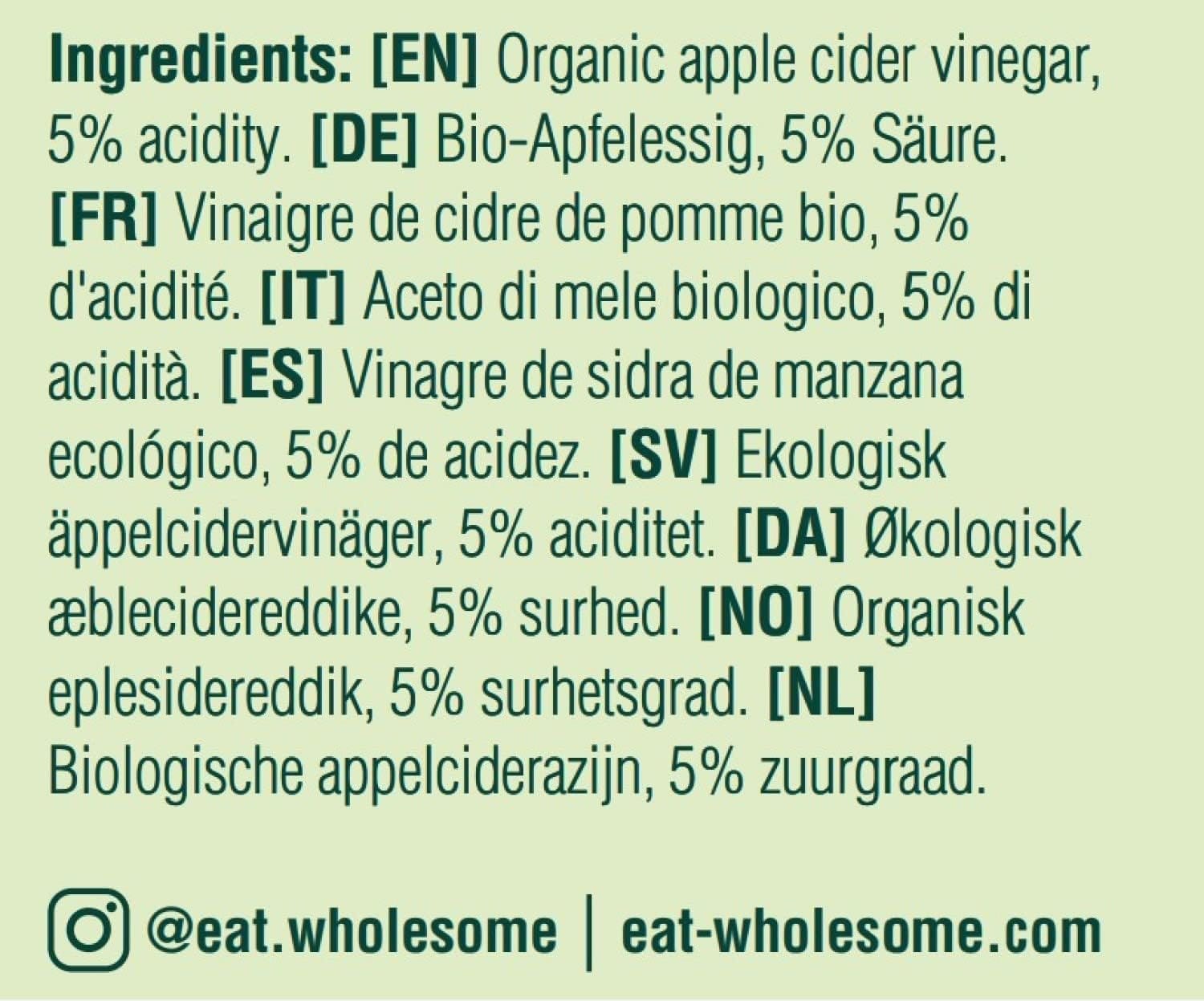 EAT WHOLESOME Vinagre de sidra de manzana 1 l - Imagen 3