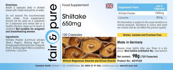 FAIR & PURE Shiitake 120 cápsulas - Imagen 2